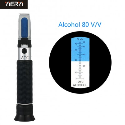 New handheld 0-80% Alcohol refractometer ATC spirits tester Alcoholometer (single scales) Adjustable manual focusing Aluminum