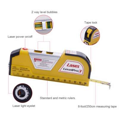 Laser Level Horizontal Vertical Line Measure Measuring Tape 8 FT